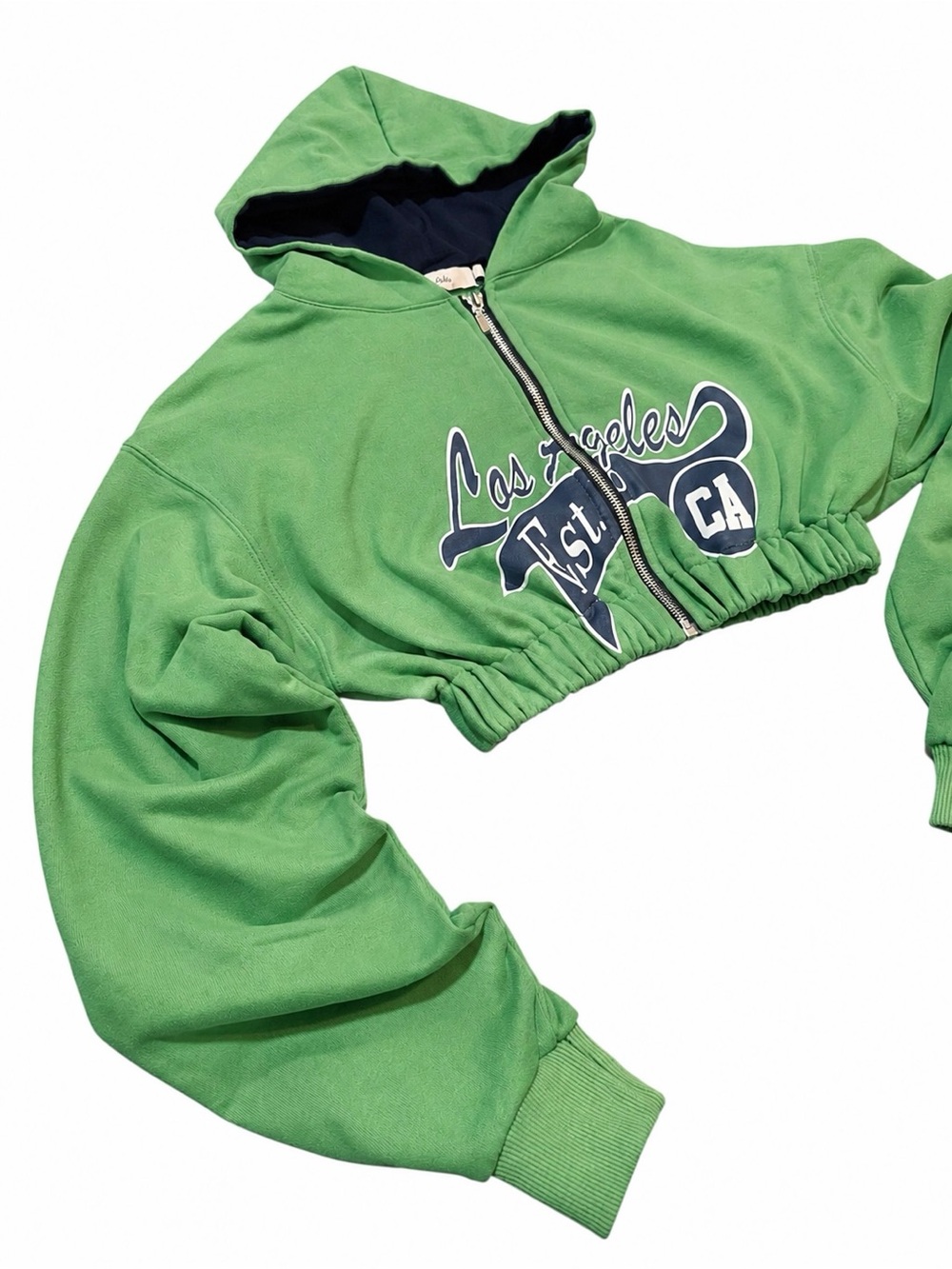 Adika Cropped Hooded Full Zip Sweatshirt Green Size XS Graphic Los Angeles - Picture 3 of 7